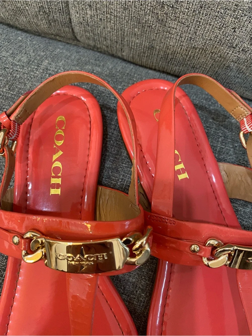 Coach Caterine Coral Patent Leather T-Strap Sandals Women’s Size 7.5